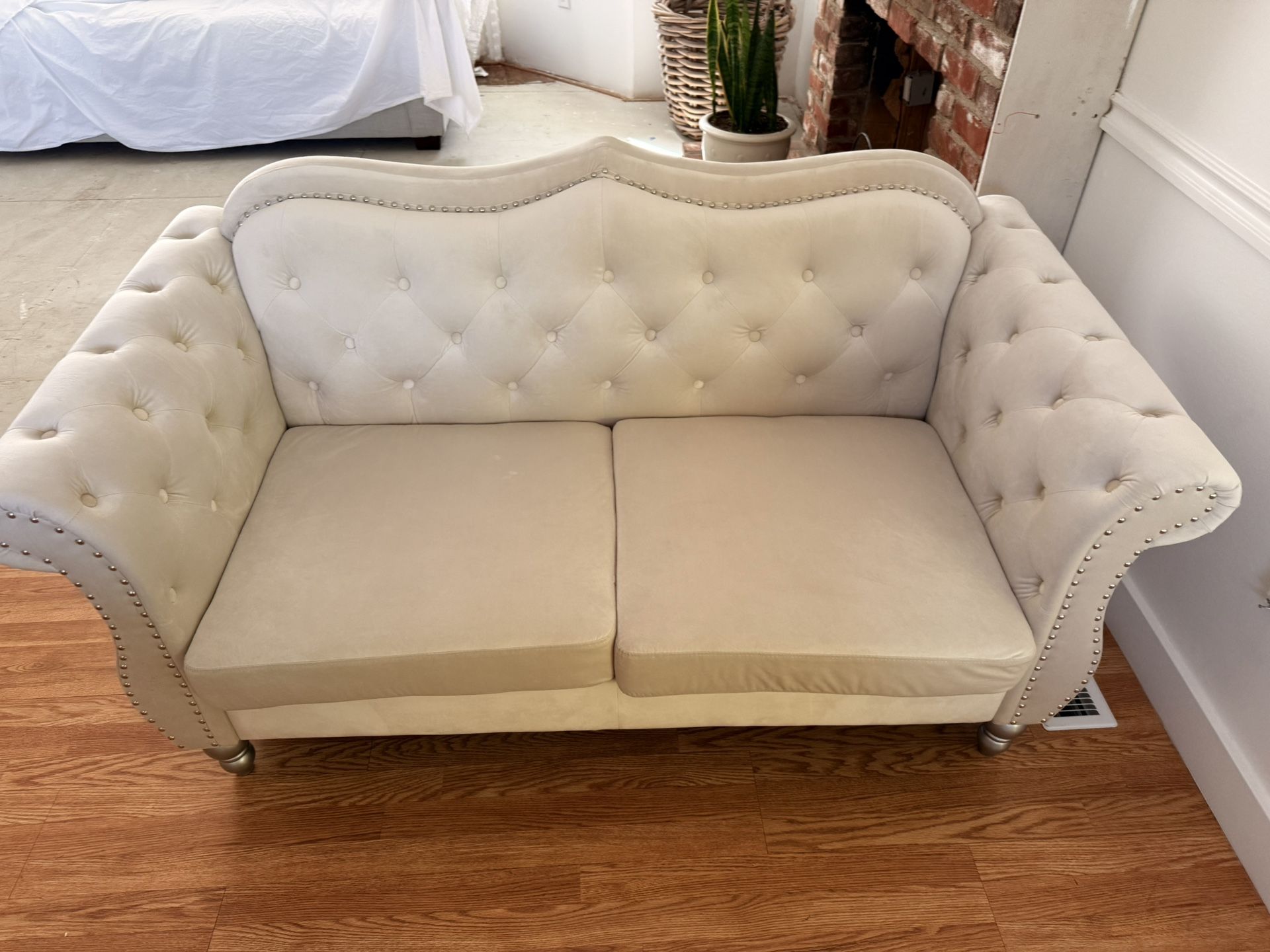 Ivory Suede Small Couch