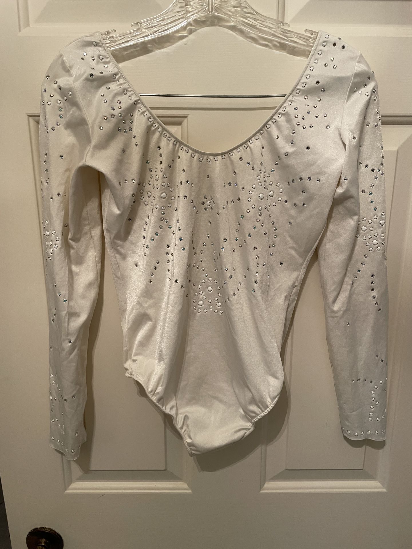Vintage White Long Sleeve Bodysuit/leotard- Rhinestones - Snap Bottom