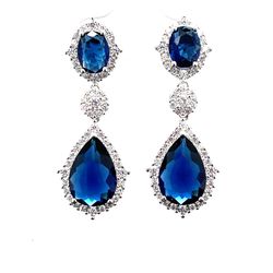 925 Silver CZ Blue Stone Hanging Earrings 10.20g 180494