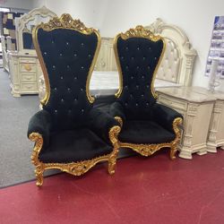 2 King Chairs Solid Wood 