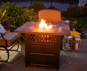 (Unopened, Still in the Box)4 Seasons COURTYARD 38” Square DualHeat LP Gas Fire Pit with Patio Heater