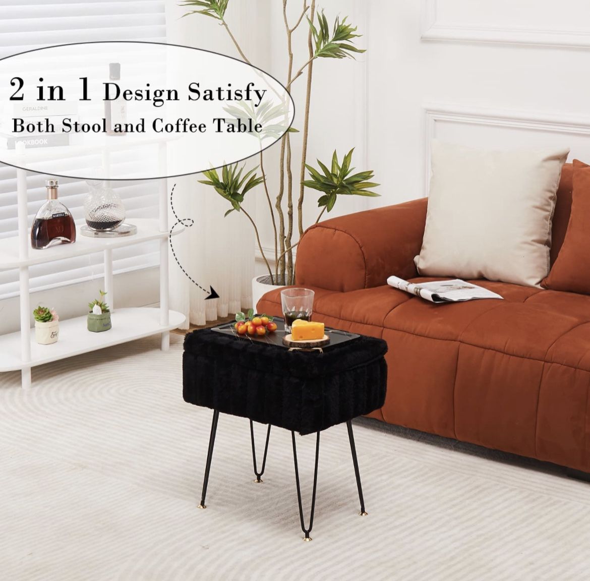 Faux Mink Fur Storage Ottoman