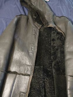 Women's XLARGE Full Length Black Shearling With Hood The Real Shearling 