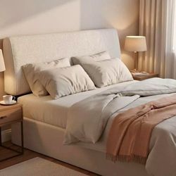 Queen Bed Upholstered Headboard Off White Beige Ergonomic Adjustable New In Box
