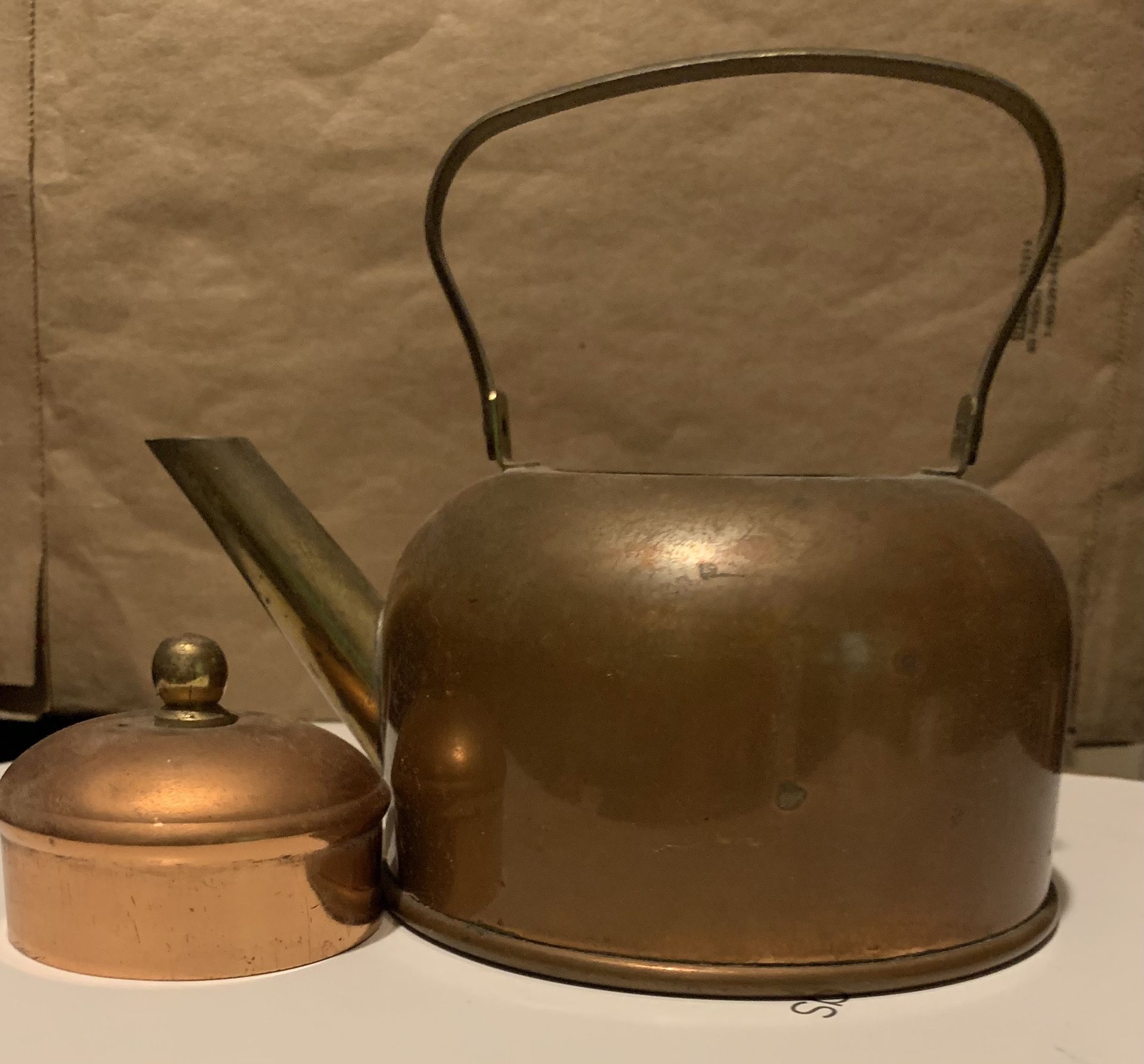 Antique Brass Hand Crafted Tea Kettle. Holds two cups. 