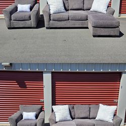 Ashley Furniture Grey Reversible Chaise Sectional + Matching Chair / Free Delivery