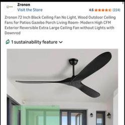 Zronon 72 Inch Black Wood Outdoor Ceiling Fan w/ Remote