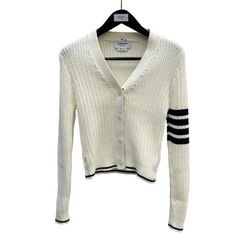 Thom Browne Womens Black Four Bar Knit Jacket White