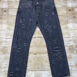 Levi's 501 Original Fit Distressed Black Straight Button Fly Jeans - 34x30