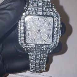 Iced-Out Cartier Santos Moissanite Watch | (No Box)