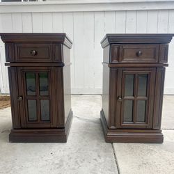 Set Of Dark Wood Night Stands With USB And Outlet 