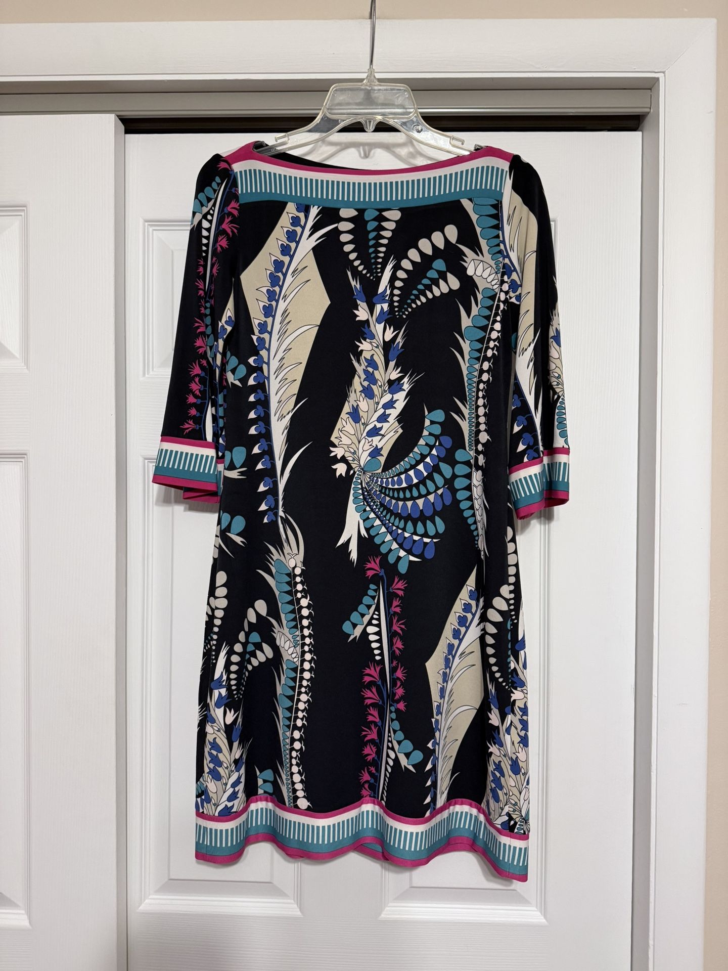 Cache Black, Blue & White Abstract Patterned Dress - Size 4