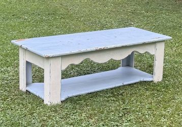 All Wood Farmhouse Bench Coffee Table With Bottom Shelf