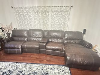 Brown Leather L-sofa 