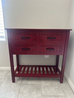 Kirkland 4-Drawer Entryway Console Red Vintage Farmstyle Table with Shelf