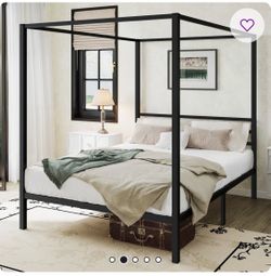 Tabiauea Metal Canopy Platform Bed Frame with Metal Slats, No Box Spring Needed