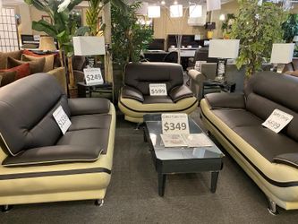 Brand new brown/grey leather 3PCs sofa set