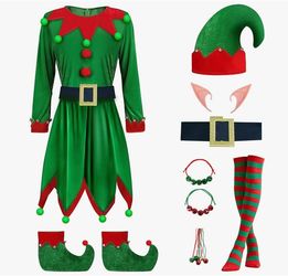 Christmas Elf Costume SZ Large: this costume features a lively Christmas elf style, velvet dress with black belt and gold buckle, cute and fashionable