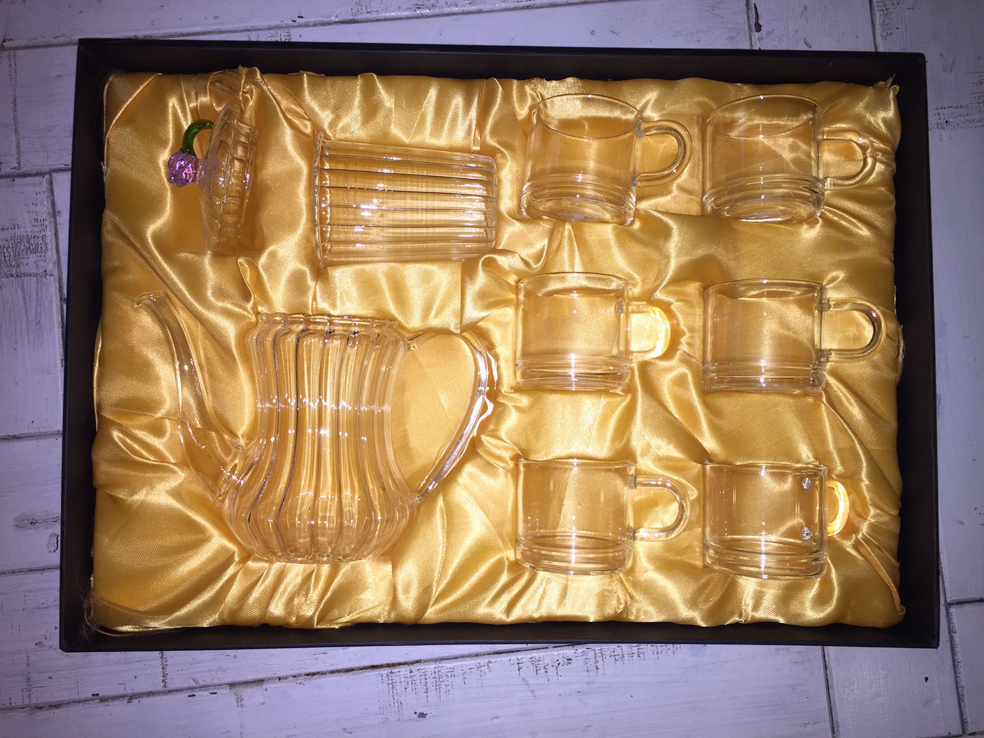 Glass tea set new in box never used