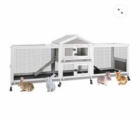 Rabbit Hutch with Dual Runs, 2-Story Cage, Wheels, Trays & Roof-PET41