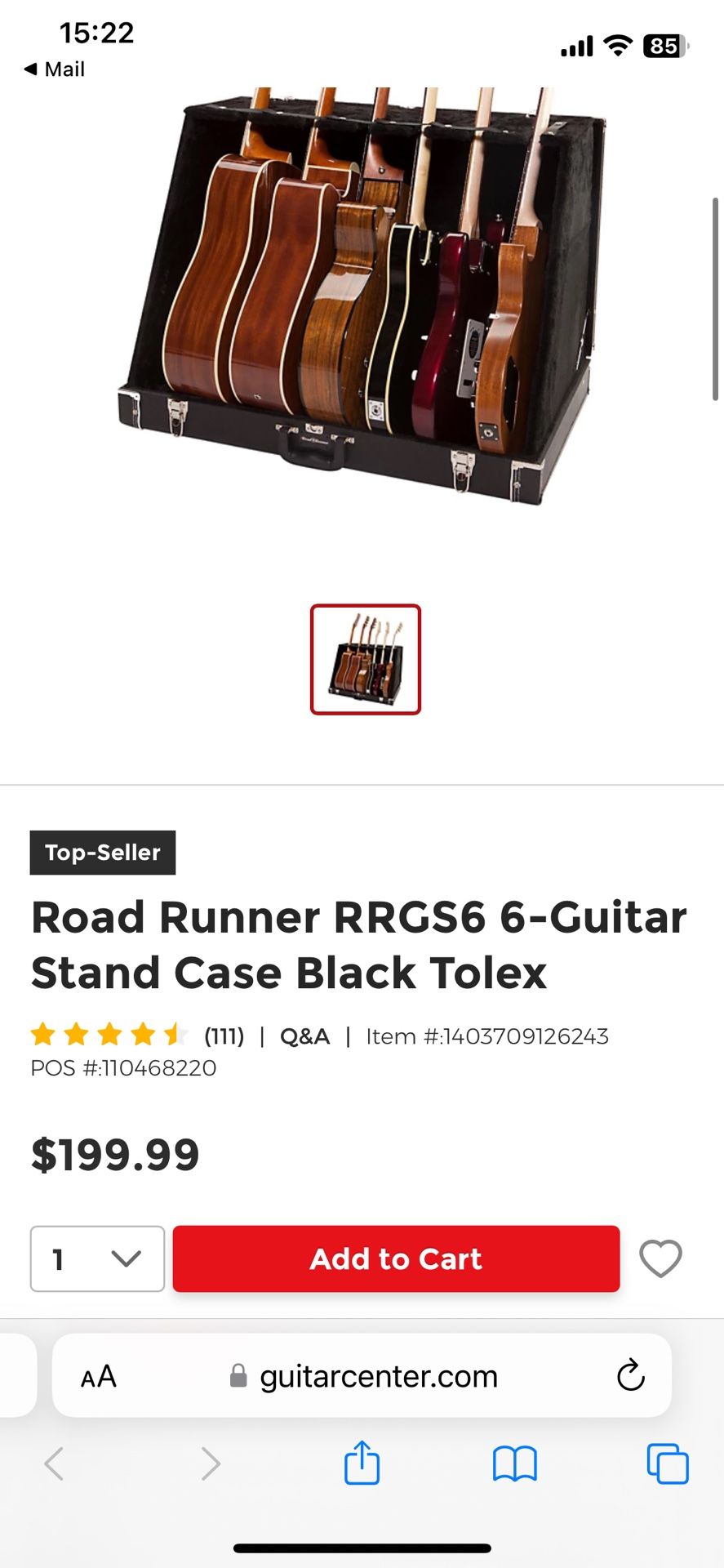Road Runner RRGS6 6-Guitar Stand Case Black Tolex