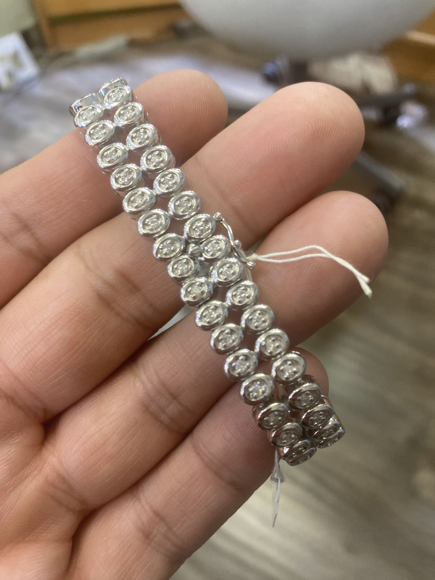 14k White Gold 32 Grams Natural Bracelet 2 Row Diamonds ! Buy Sale Trade Gold Silver Coins Rolex