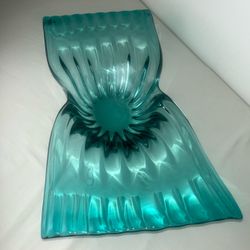 Handblown Glass Art Wave Aquamarine Center Piece Bowl