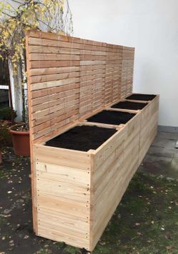 Beautiful privacy wall Frame Planter Box Garden Bed Outdoor Design cedar redwood AC pool equipment cover