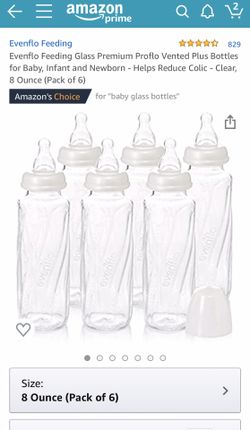Evenflo Feeding Glass Premium Proflo Vented Plus Bottles for Baby, Infant and Newborn - Pack of 6