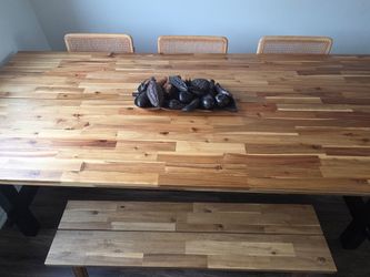 IKEA SKOGSTA Solid Acacia Wood Dining Table with Matching Bench