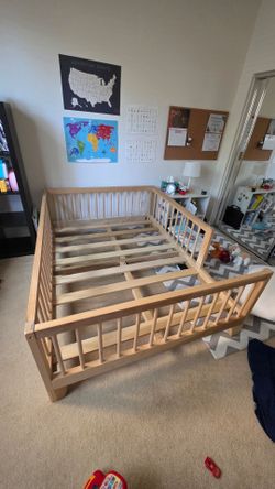 Montessori Full Floor Bed + Full Mattress + Organic Waterproof Sheet — $299 OBO