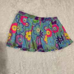 New xl short stretchy pleated happy face rave raver festival skirt hippie boho EDC Flower Daisy