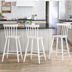 26inch White Solid Wood Barstool Set Of 3 
