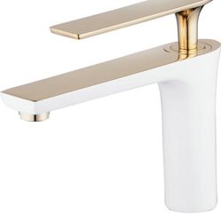 Bathroom Sink Faucet White/Gold Painting Single Handle Bowl Basin Mixer Tap Single Hole Lavatory Vanity Sink Faucets Gudetap 