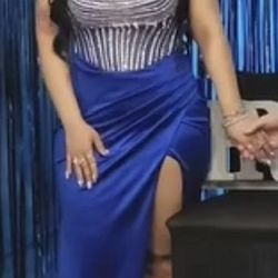 Royal Blue And Silver Prom Dress