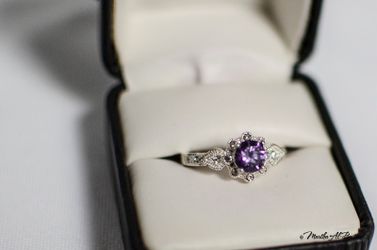 Purple CZ solid silver 925 ring size 8