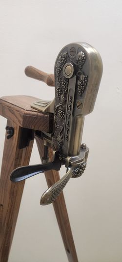 Rare Vintage Rogar Estate Brass Wine Opener with Oak Tripod Stand – Mint Condition!
