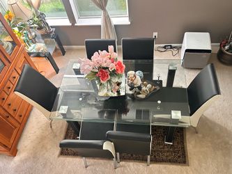 Glass Top Dining Table with 6 Chairs
