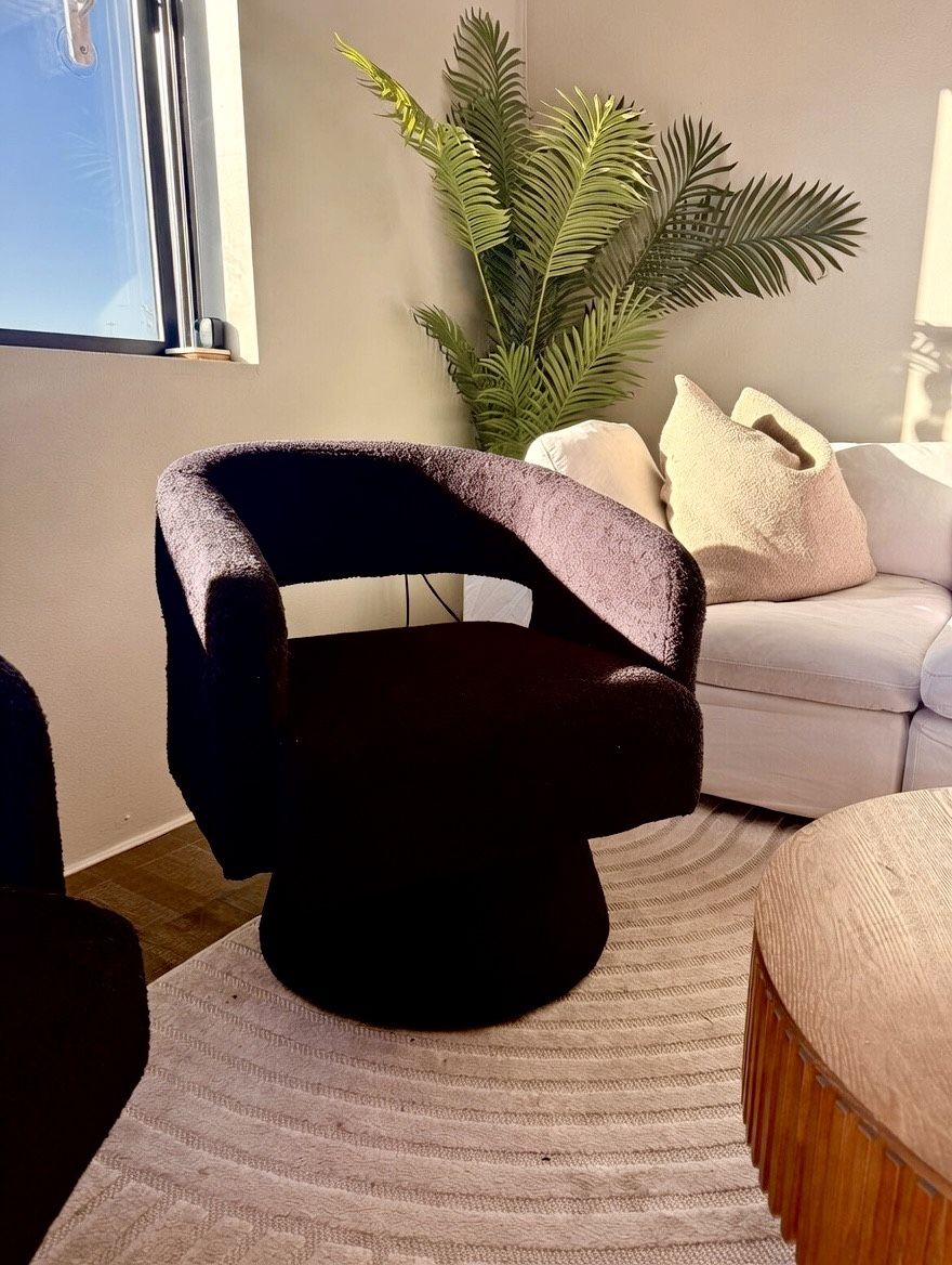 2 Piece Black Swivel Barrel Accent Chairs – Modern & Cozy 🖤