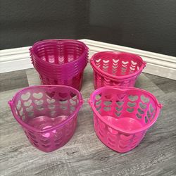 Pink Heart Shaped Baskets with Handles