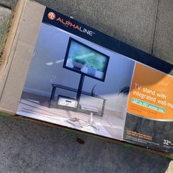 New ALPHALINE TV STAND with INTEGRATED WALL MOUNT, Holds 32” to 55” Televisions