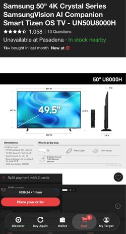 Samsung 50" 4K Crystal Smart TV UN50U8000H