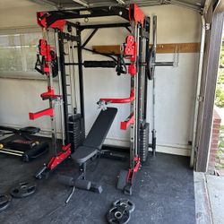 Smith Machine 200 | Adjustable Bench | 245lb Cast Iron Olympic Weights | 7ft Olympic Bar | Fitness | Gym Equipment | FREE DELIVERY/INSTALLATION 🚚 🛠️