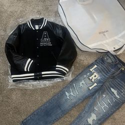 🔥🔥🔥Moncler Collab Varsity Jacket  With Amiri Jeans 