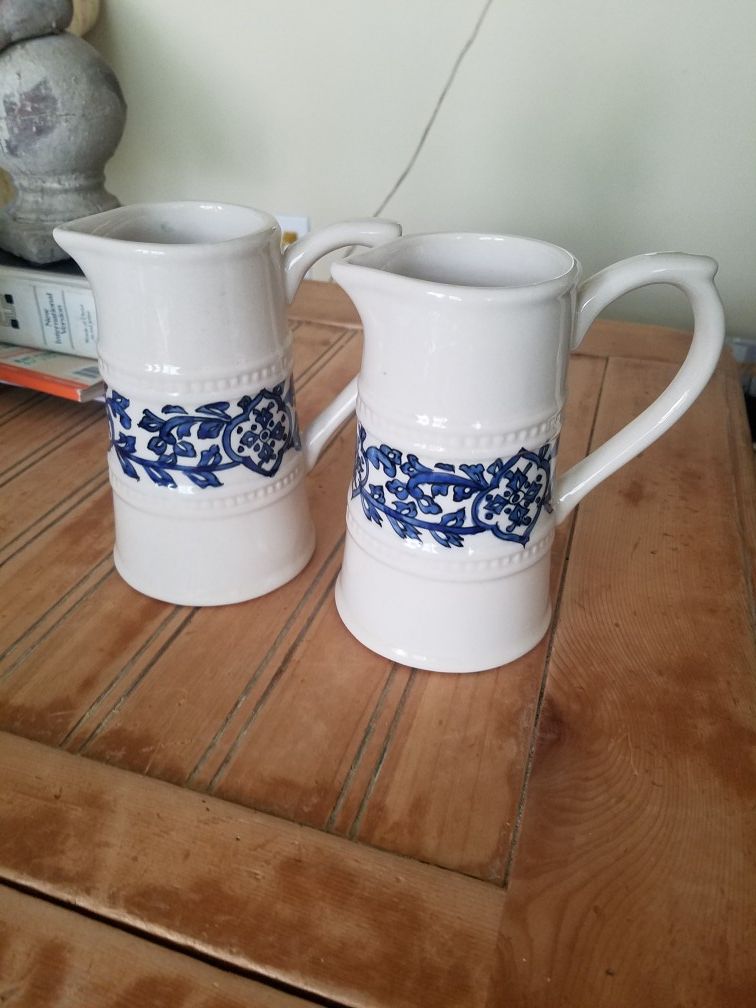 Blue white Stoneware Mini Pitcher Farmhouse Vase Iroronstone
