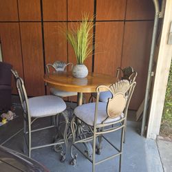 Bar Height Table/ Dining / Pub Wrought Iron With Four Cushioned Chairs