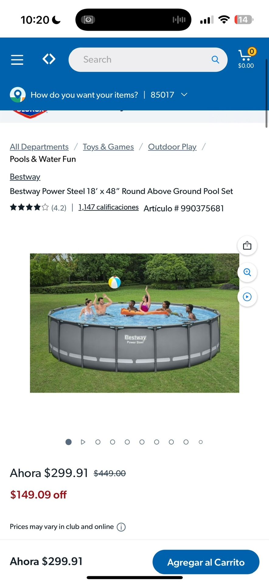 Bestway Power Steel 18' x 48" Round Above Ground Pool Set New In box $240