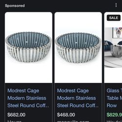 Modrest Cage Modern Stainless Steel Round Coffee Table with Glass Top
