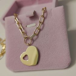 14kt Yellow Gold Paperclip Necklace with Cut Out Heart