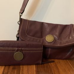 Plum Sholder Bag & Wallet SET By Axcess